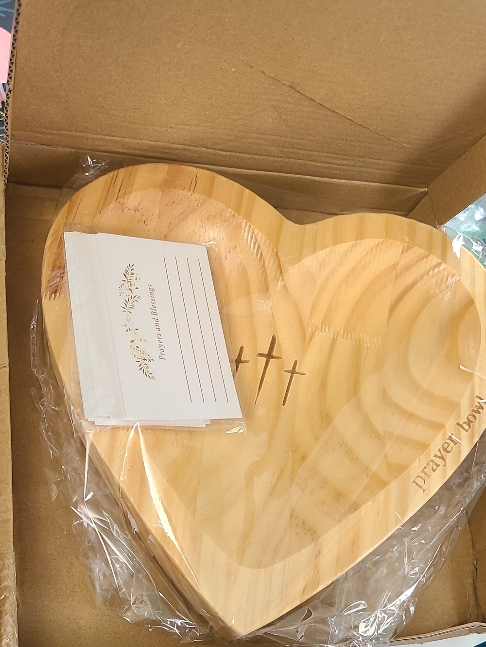 Wooden Heart Shaped Prayer Bowl Engraved Gift Religion